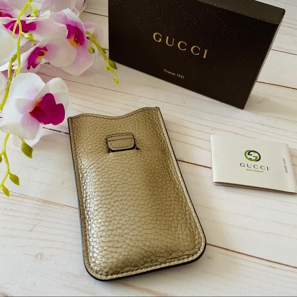 AUTHENTIC GUCCI GG Pewter Metallic Leather case - Picture 3 of 4